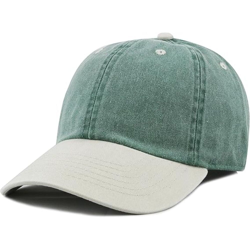 Unisex Green & Putty 100% Cotton Pigment Adjustable Size Baseball Six Panel Cap